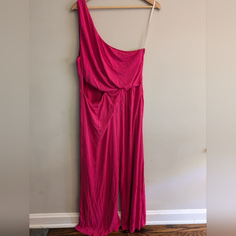 Halston Randi Pink Cutout Jumpsuit Size 16 - Picture 3 of 9